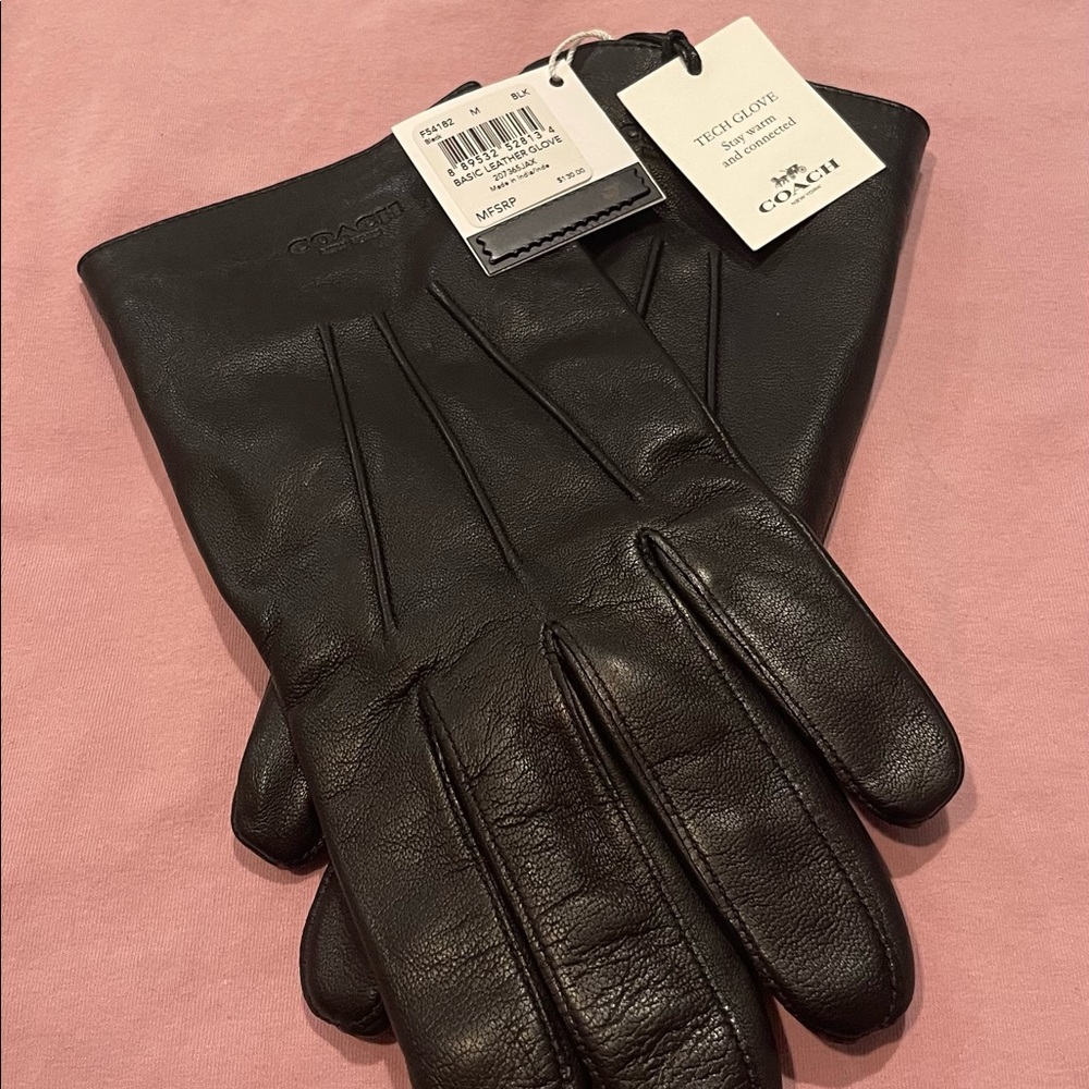 Mens Coach Black Leather Gloves